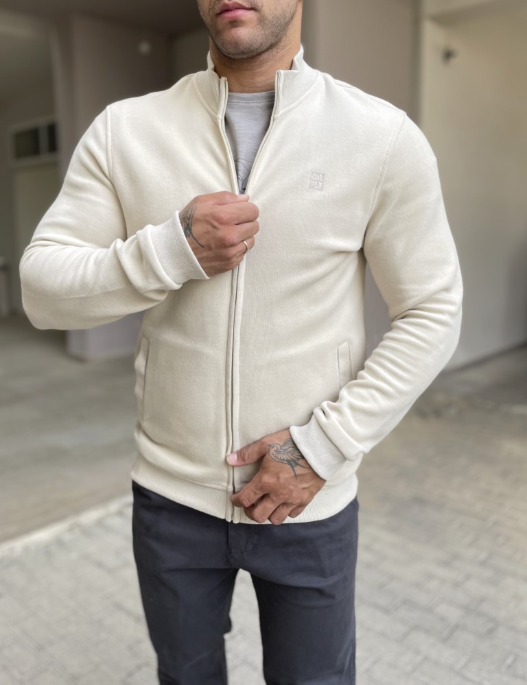 Ανδρική μπεζ βαμβακερή ζακέτα με γιακά 2330B φωτογραφία